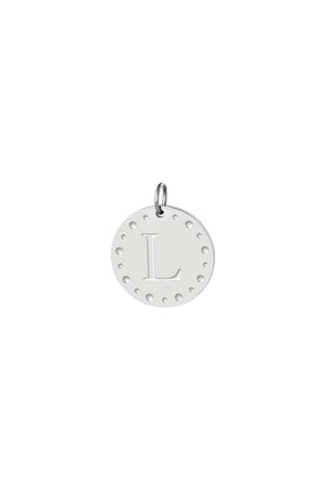 Circle charm initial L Silver Color Stainless Steel h5 