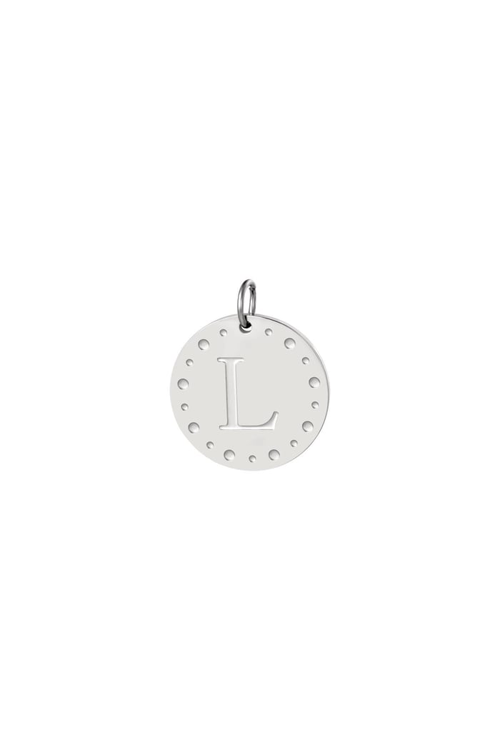 Circle charm initial L Silver Color Stainless Steel 