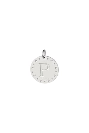 Circle charm initial P Silver Color Stainless Steel h5 