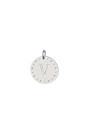 Circle charm initial V Silver Color Stainless Steel h5 