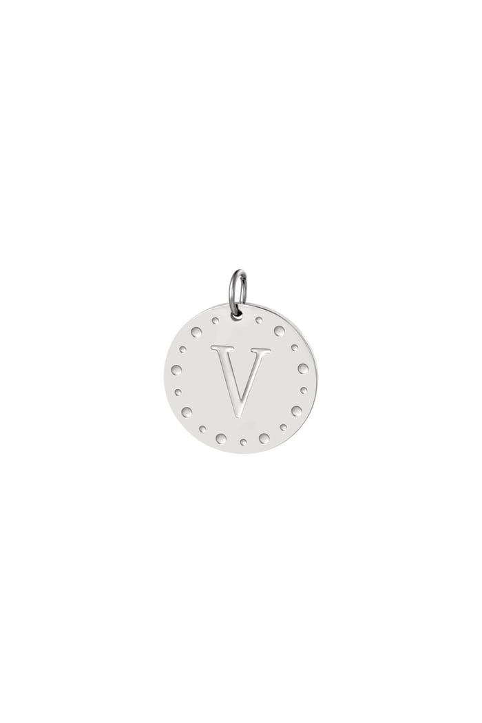 Circle charm initial V Silver Color Stainless Steel 