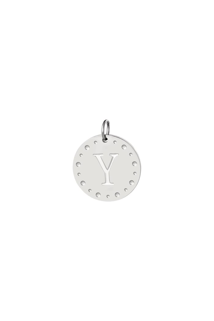 Circle charm initial Y Silver Color Stainless Steel 