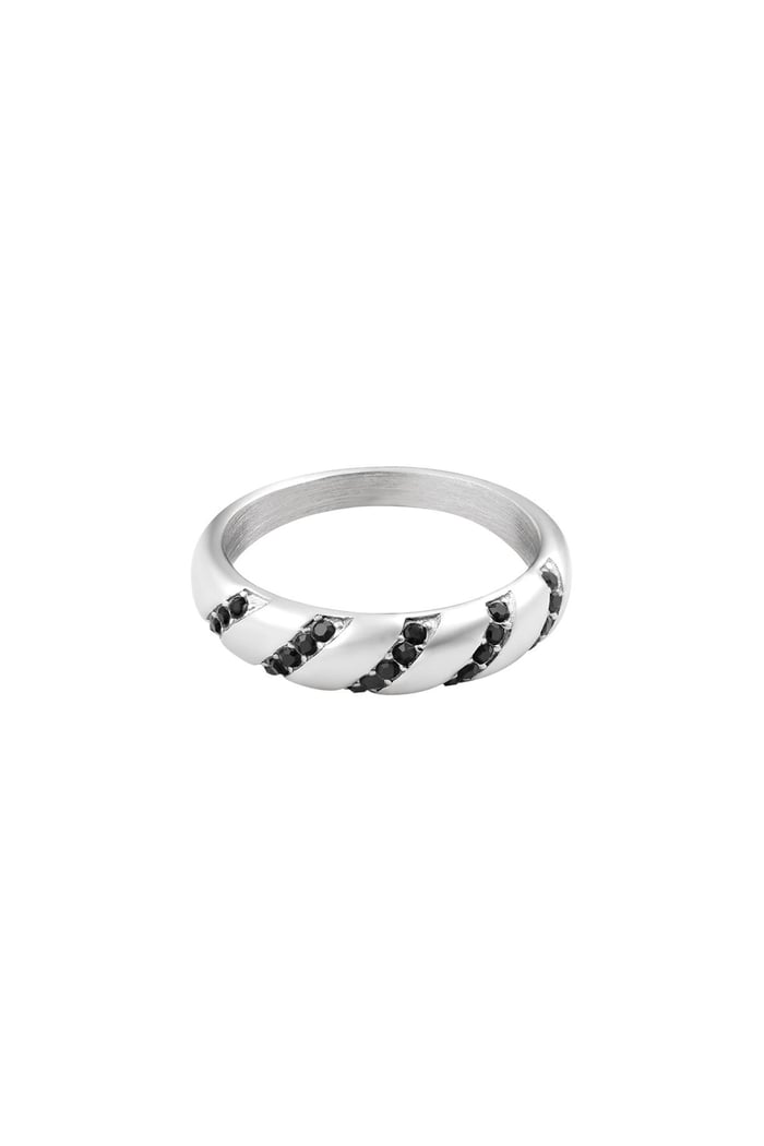 Ring zircon swirl Silver Color Stainless Steel 16 