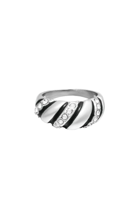 Stainless steel ring statement zircon swirl Silver Color 17 2