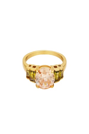 Statement ring with round zircon stone Gold Color Stainless Steel 16 h5 