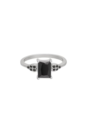 Ring glänzender quadratischer Stein Schwarz & Silber Edelstahl 17 h5 