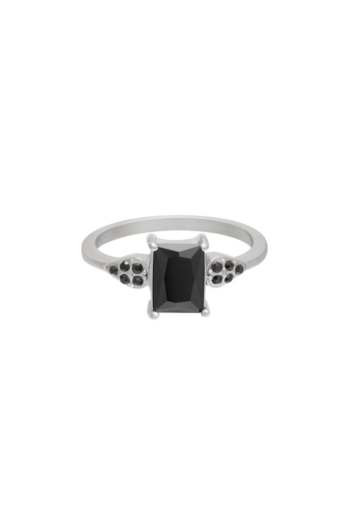 Ring glänzender quadratischer Stein Schwarz & Silber Edelstahl 17 