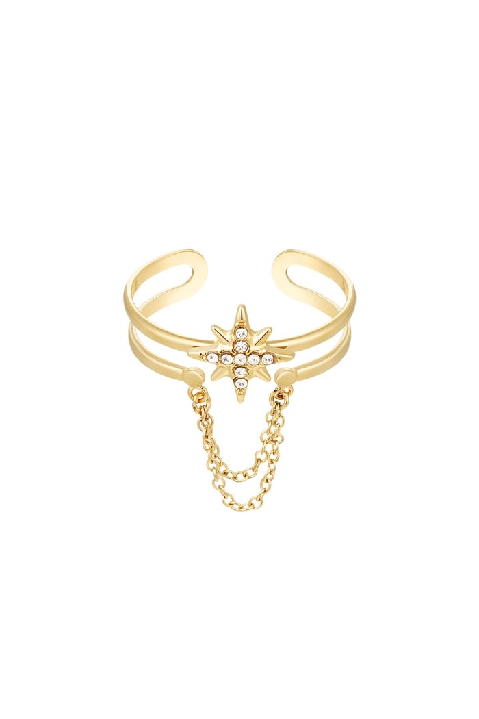 Ring star with chain Gold Color Stainless Steel One size 