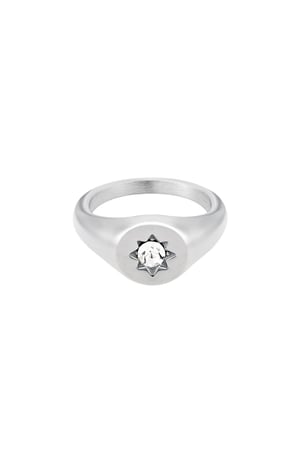 Signet ring star with zircon Silver Color Stainless Steel 17 h5 