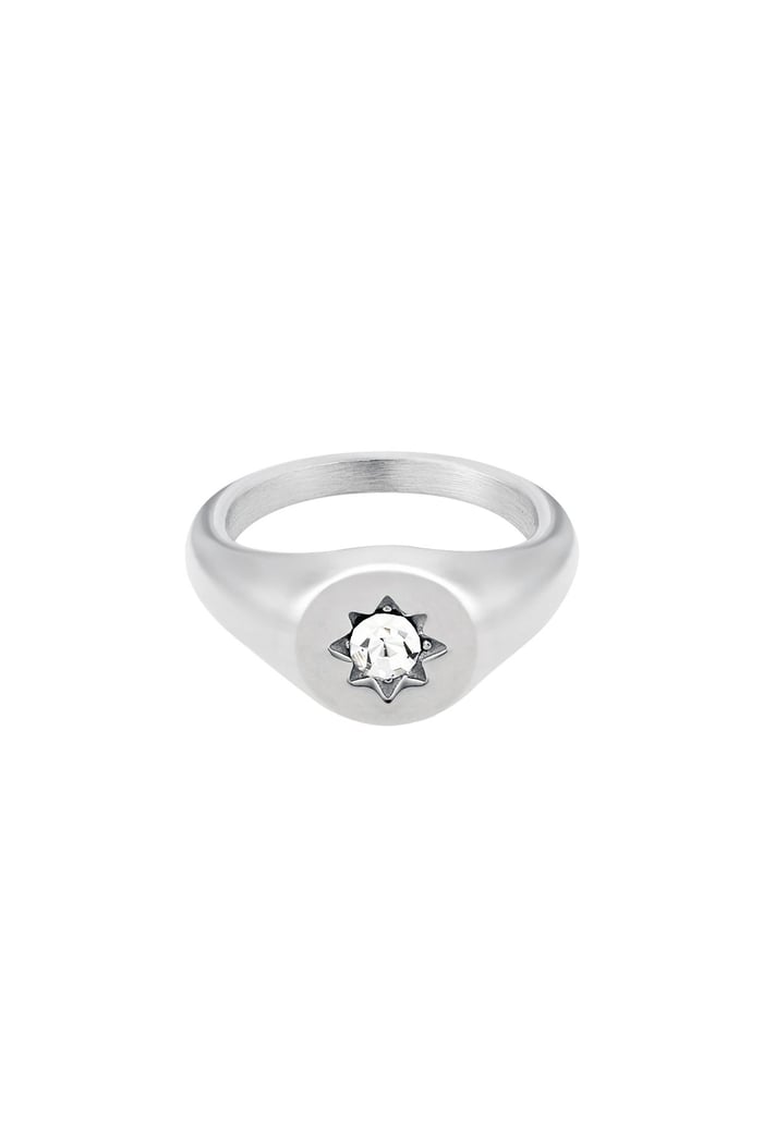 Signet ring star with zircon Silver Color Stainless Steel 17 