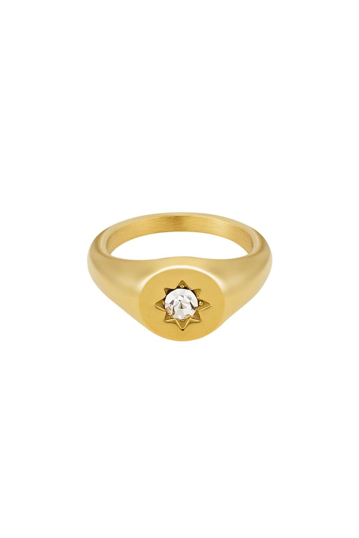 Signet ring star with zircon Gold Color Stainless Steel 18 