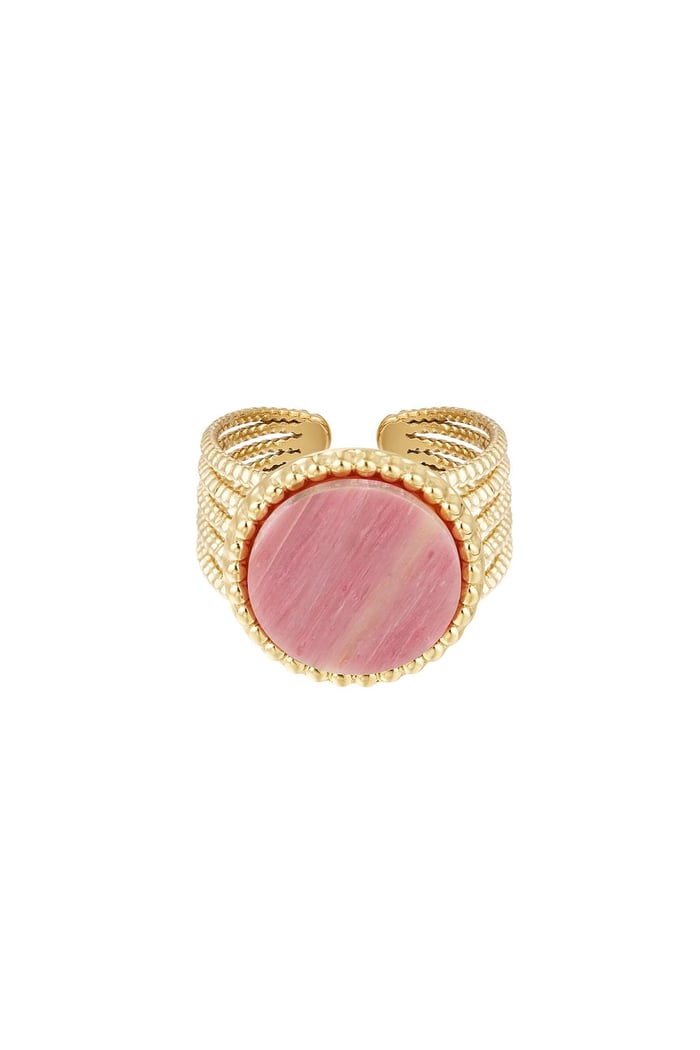 Statement ring stone - pink - Natural stone collection Pink & Gold Color Stainless Steel One size 