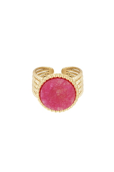Statement ring stone - beige - Natural stone collection Beige & Gold Color Stainless Steel One size h5 