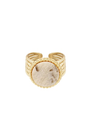 Statement ring stone - beige - Natural stone collection Beige & Gold Color Stainless Steel One size h5 