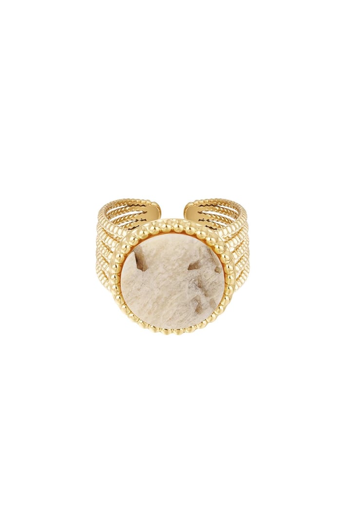 Statement ring stone - beige - Natural stone collection Beige & Gold Color Stainless Steel One size 