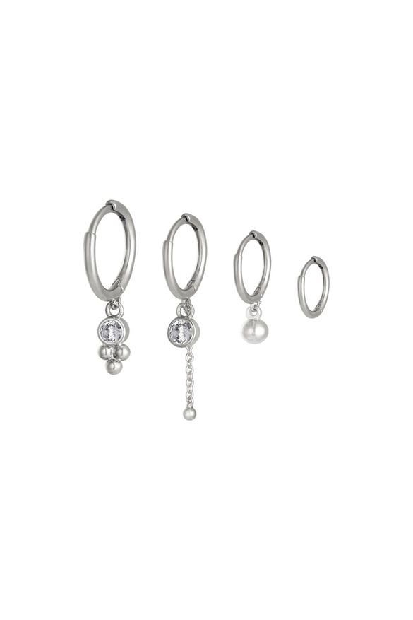 Earrings Set Four In a Row Silver Color Copper 2