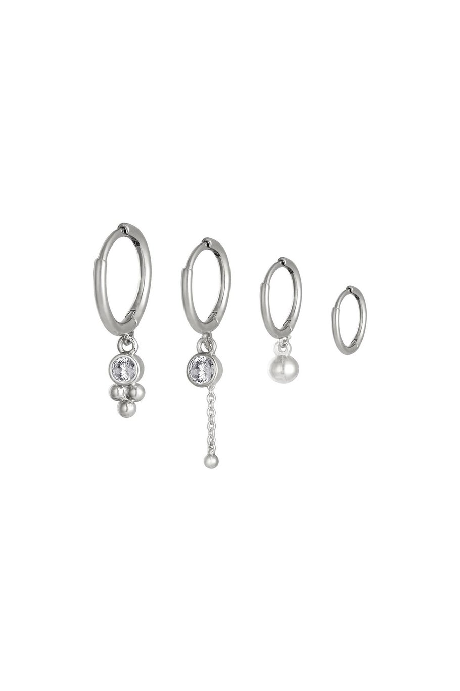 Earrings Set Four In a Row Silver Color Copper 