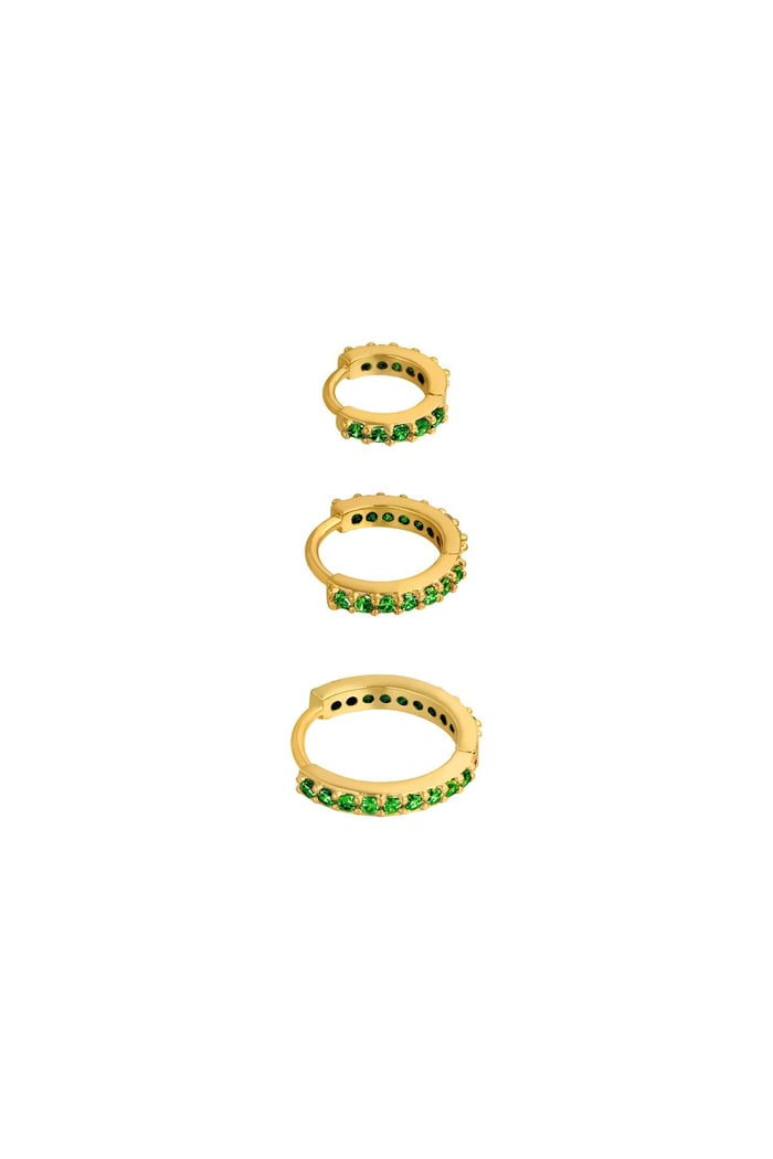 Earrings Set of Circles Green & Gold Color Copper 