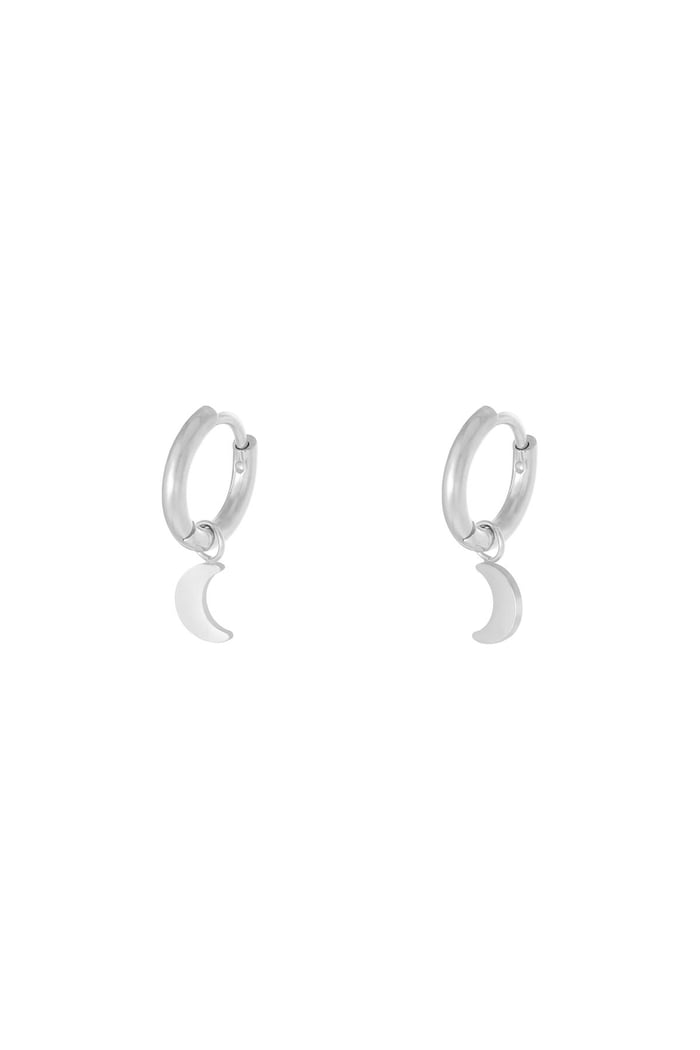 Earrings Moon Silver Color Stainless Steel 