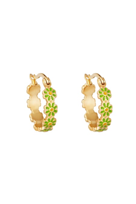 Pendientes Daisy Hoops Verde Acero inoxidable 2