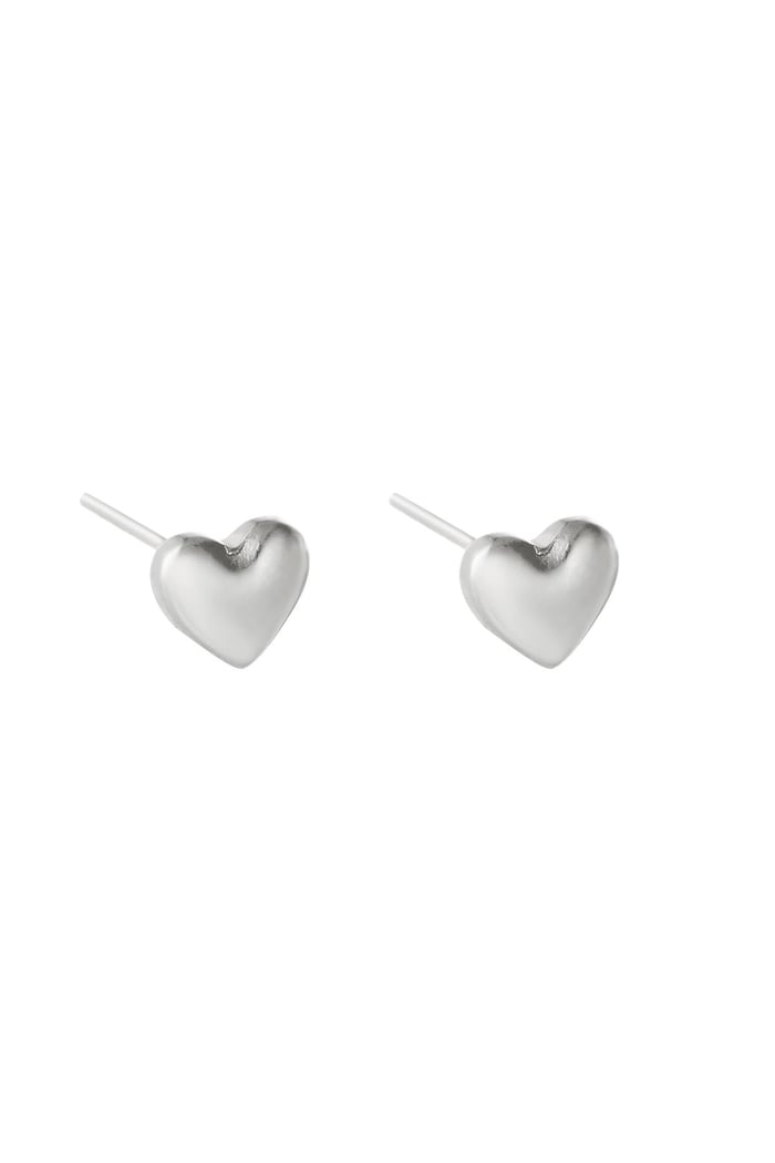 Earrings Bold Heart Silver Color Stainless Steel 