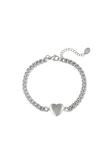 Bracelet Chained Heart Silver Color Stainless Steel