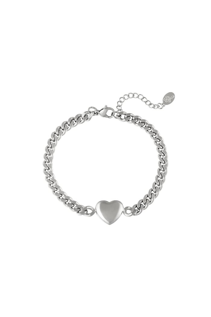 Bracelet Chained Heart Silver Color Stainless Steel 