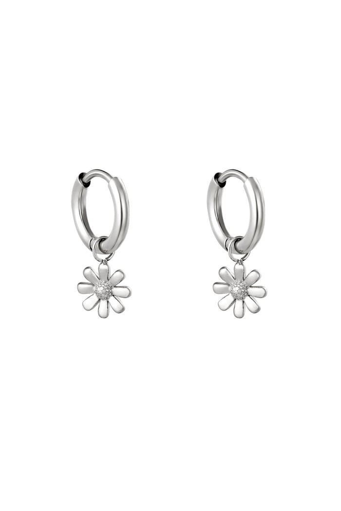 Earrings Little Daisy Silver Color Stainless Steel 