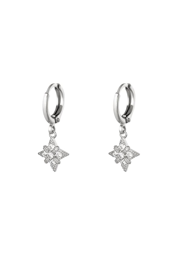 Earrings Diamond Star Silver Color Copper