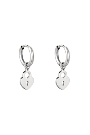 Earrings Locked Heart Silver Color Stainless Steel h5 