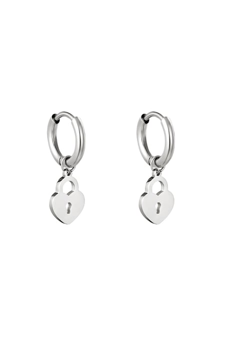 Earrings Locked Heart Silver Color Stainless Steel