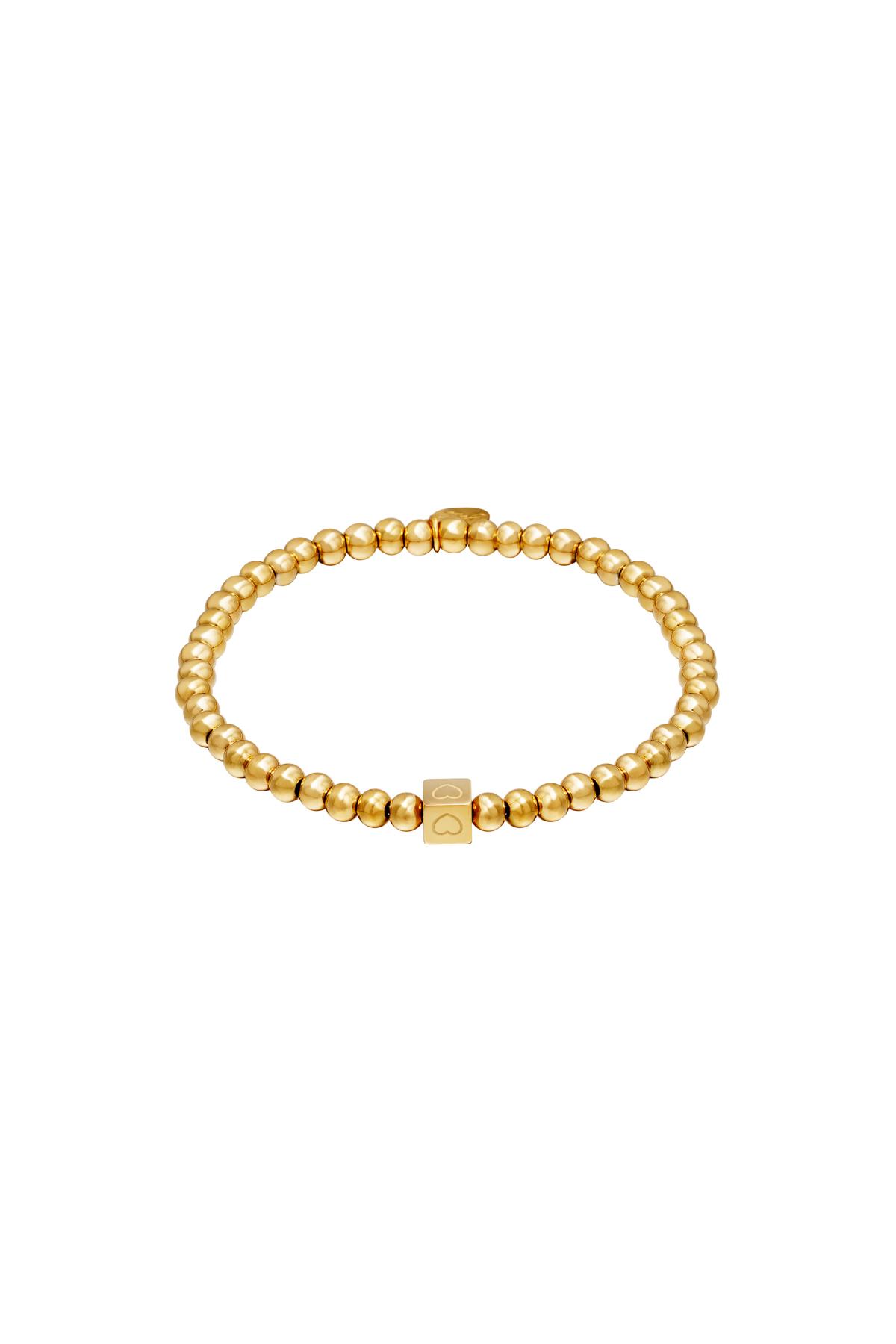 Bracelet Beaded heart  Gold Color Stainless Steel 