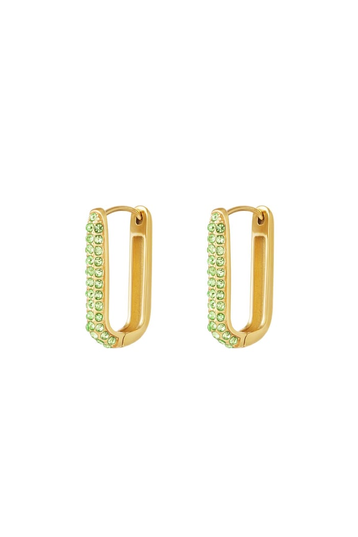 Earrings Shimmer Spark	Large Green & Gold Color Stainless Steel 