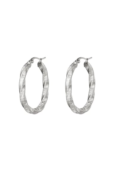 Earrings twisted oval hoops Silver Color Stainless Steel h5 