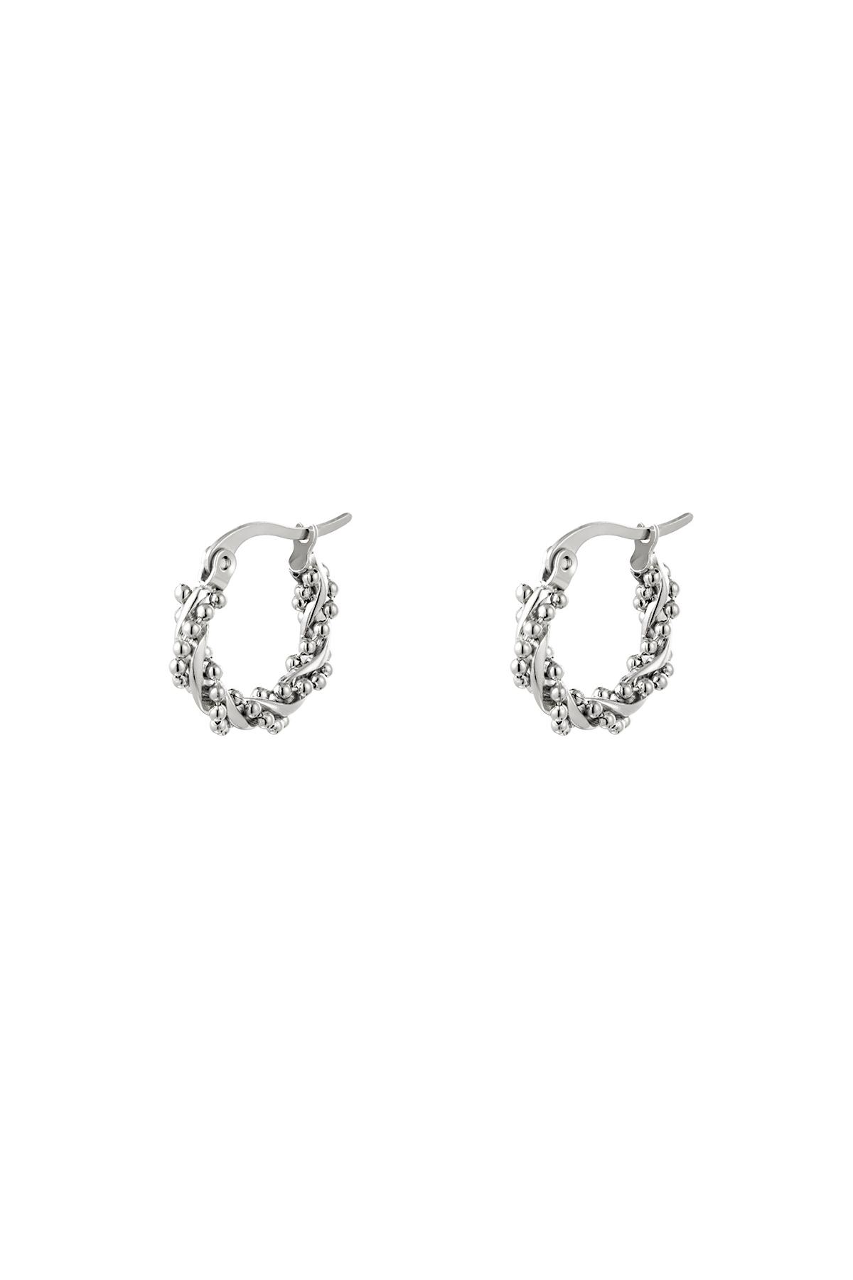 Hoop Earrings Multiple Twisted Pearls Small Silver Color Stainless Steel