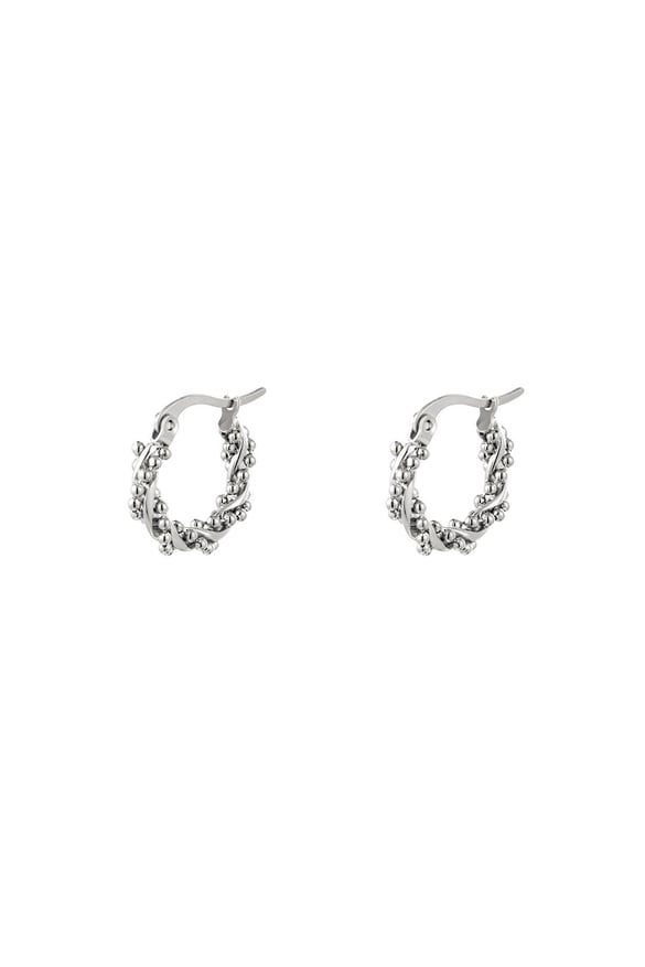 Hoop Earrings Multiple Twisted Pearls Small Silver Color Stainless Steel 2