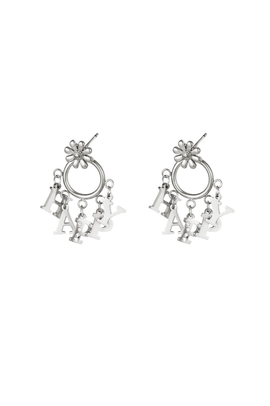 Stainless steel earring Happy Silver color 