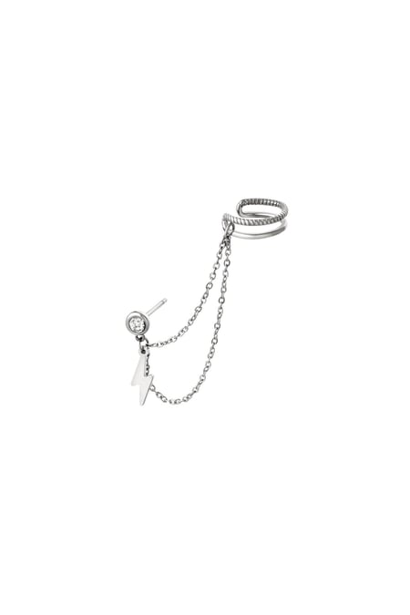 Stainless steel ear cuff Lightning Bolt Silver color