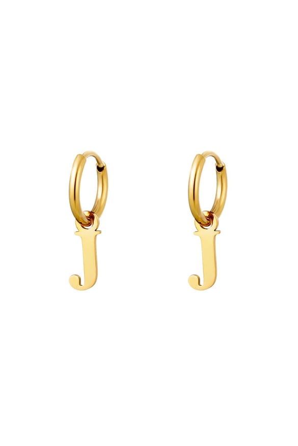 Earrings Stainless Steel Gold Color Initial J 2