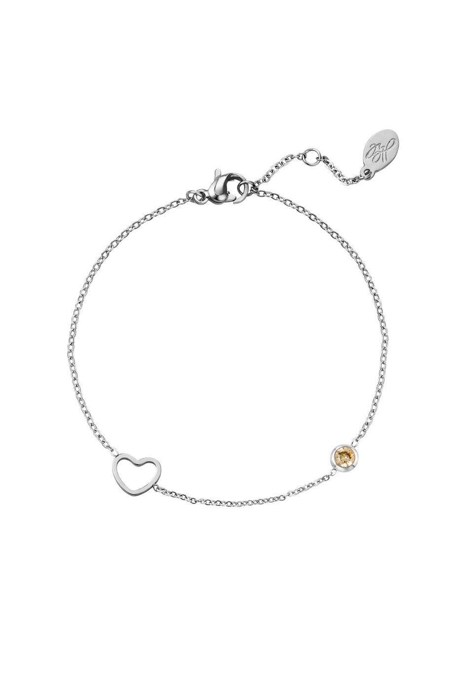 Birthstone bileklik Kasım gümüşü Yellow Stainless Steel 
