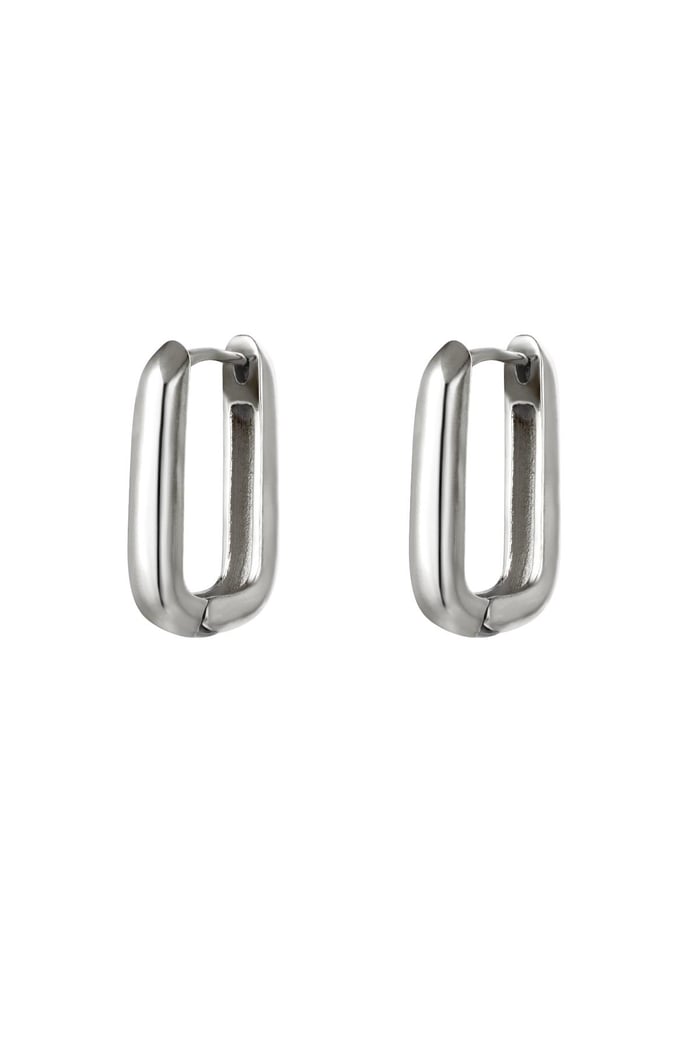 Earrings square large Silver Color Stainless Steel 