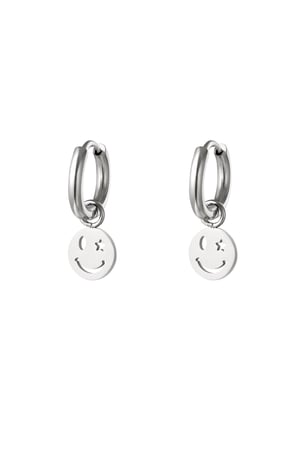 Stainless steel earring smiley and star Silver color h5 