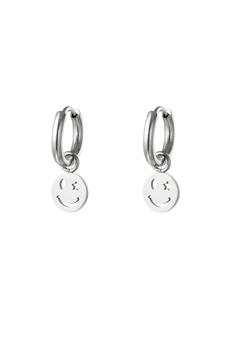 Stainless steel earring smiley and star Silver color 2