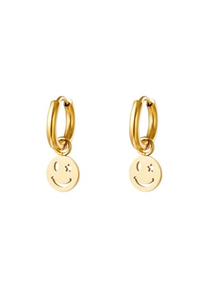 Stainless steel earring smiley and star Gold color h5 