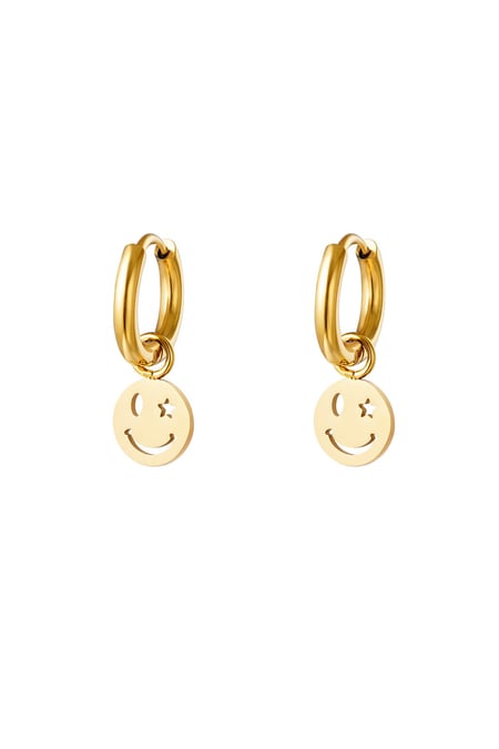 Stainless steel earring smiley and star Gold color