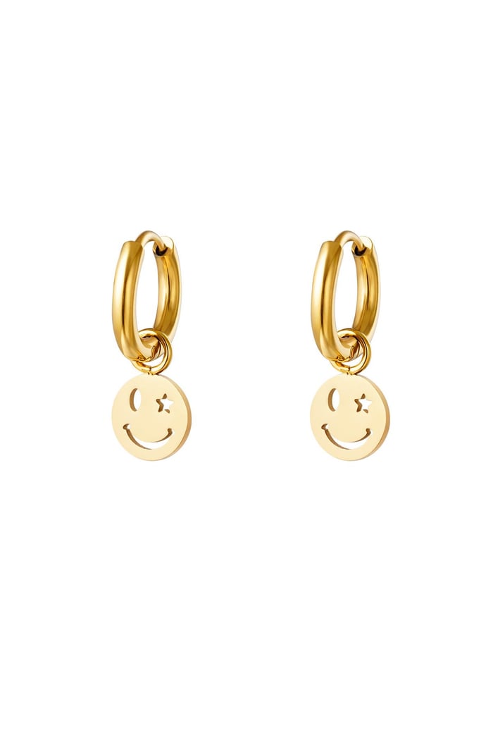 Stainless steel earring smiley and star Gold color 