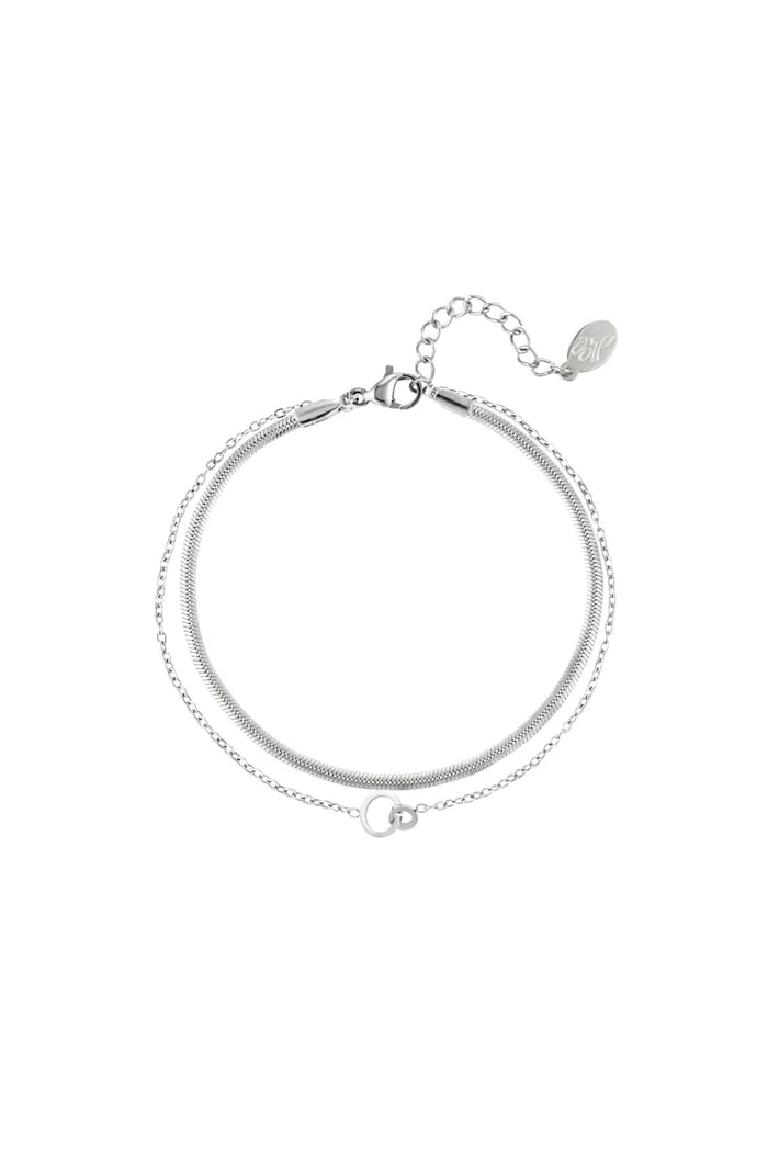 Double bracelet connected circles Silver Color Stainless Steel 