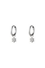 Silver color / Little hoops with flower Silver Color Stainless Steel Picture2