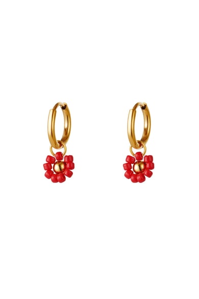 Stainless Steel Earrings Beaded Flower Red h5 