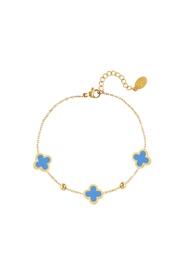 Bracelet three clovers Blue &amp; Gold Color Stainless Steel
